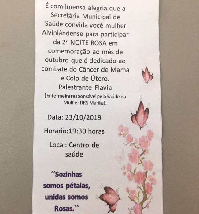 PALESTRA AMANHÃ ÀS 19:30, NO CENTRO DE SAÚDE.