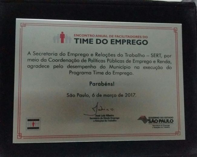Homenagem da Secretaria do Emprego e Relações do Trabalho - SERT - Parabéns Alvinlândia!!!!!!!